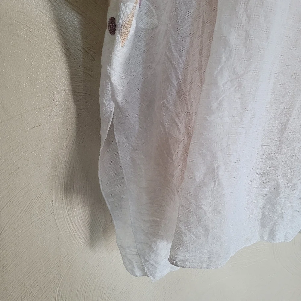 Memories Fashion Ivory Swim Cover Up Poncho with Floral Embroidery One Size